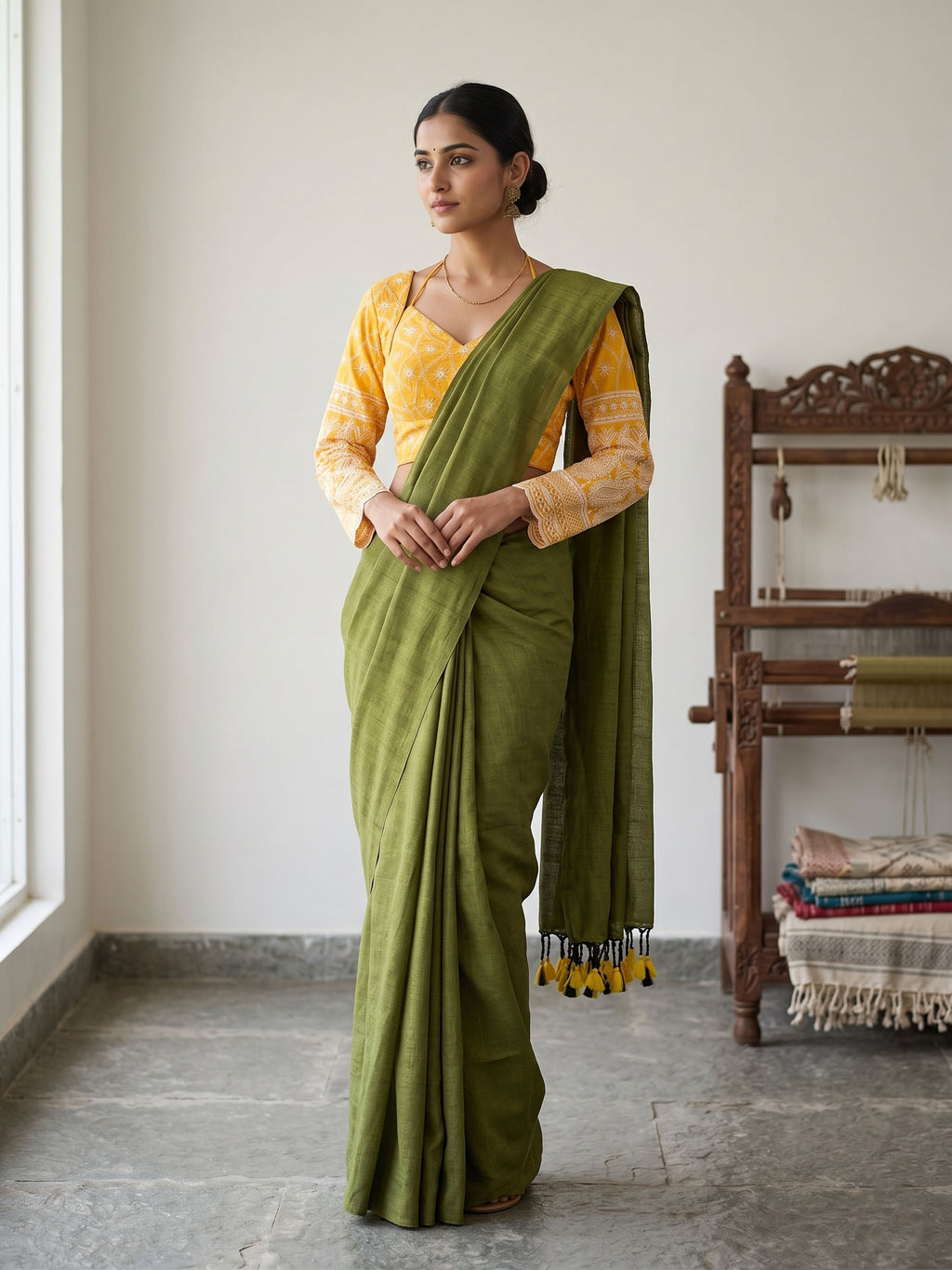 Classic Khadi Cotton Saree with Chikankari Blouse