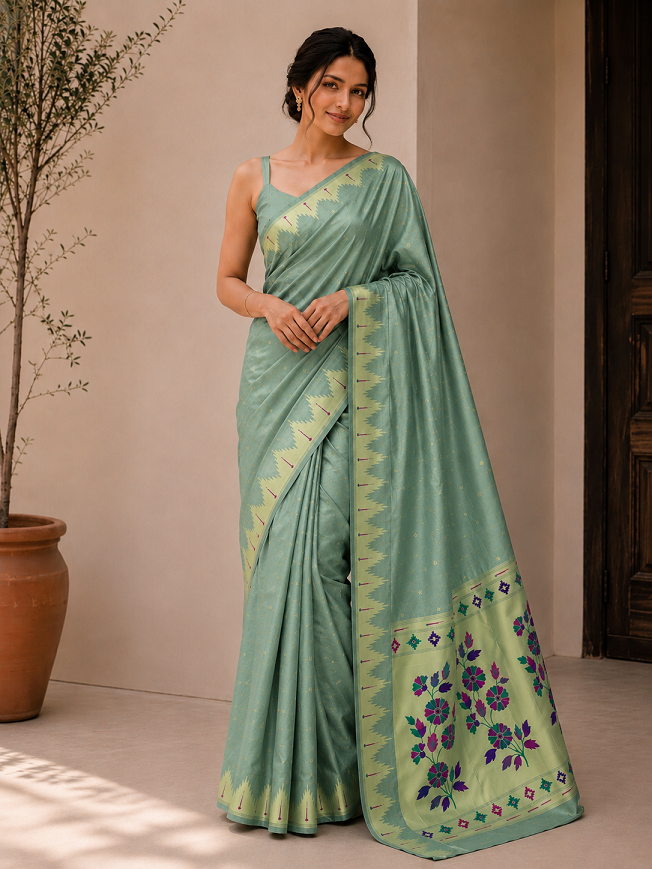 Bamboo Tissue Silk Paithani Saree with Meenakari Motifs