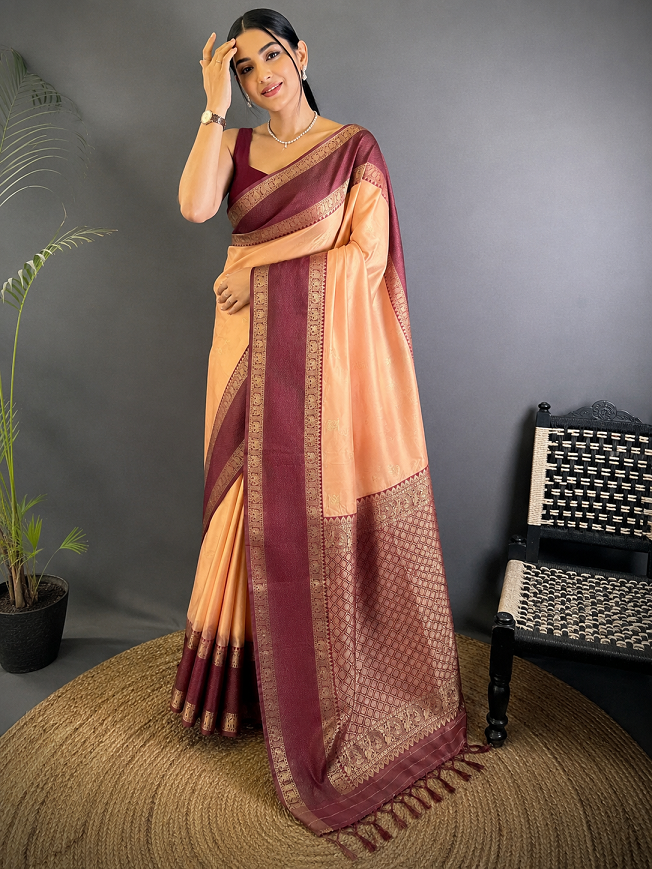Soft Silk Kanjivaram Saree with Copper Zari Weaving