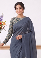 Elegant Khadi Cotton Saree with Stretchable Ajrak Print Blouse