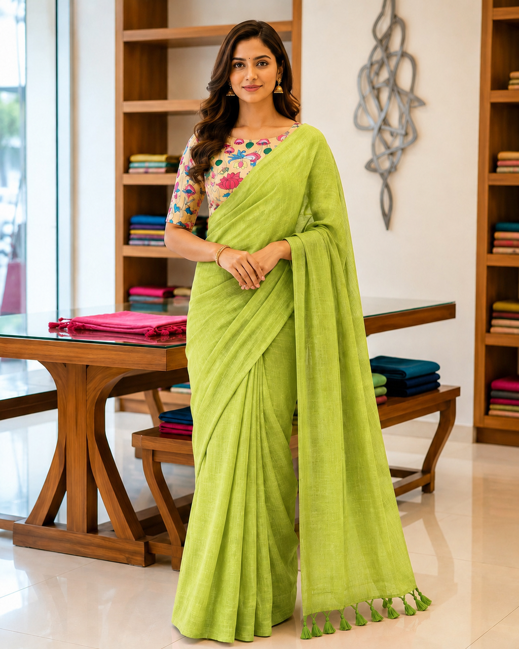 Elegant Khadi Cotton Saree with Magic Cotton Blouse