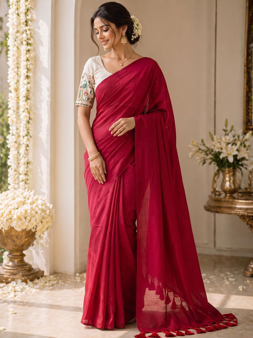 Khadi Cotton Saree with Embroidered Padded Blouse