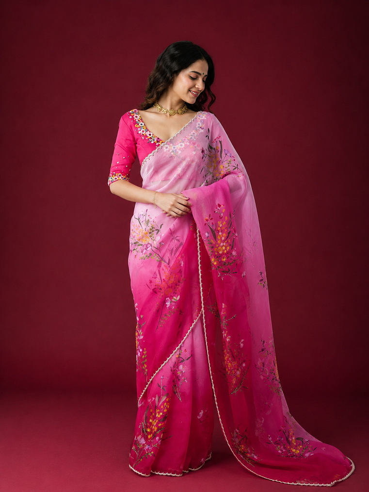 Soft Tabby Silk Saree with Sequins & Katdana Handwork