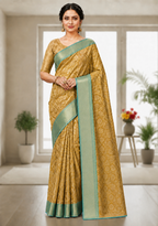 Golden Flower Zari Weaving Designer Saree