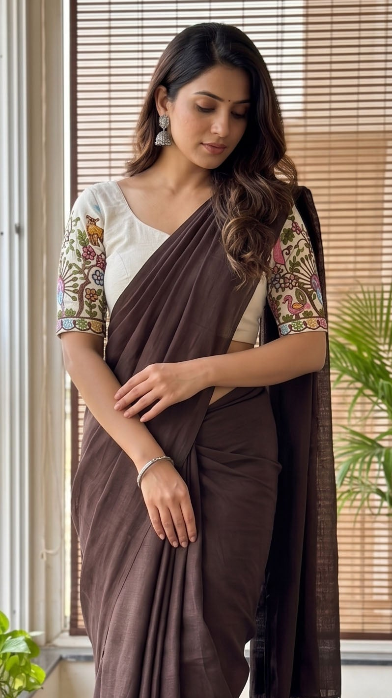 Soft Handloom Cotton Saree With Heavy Blouse