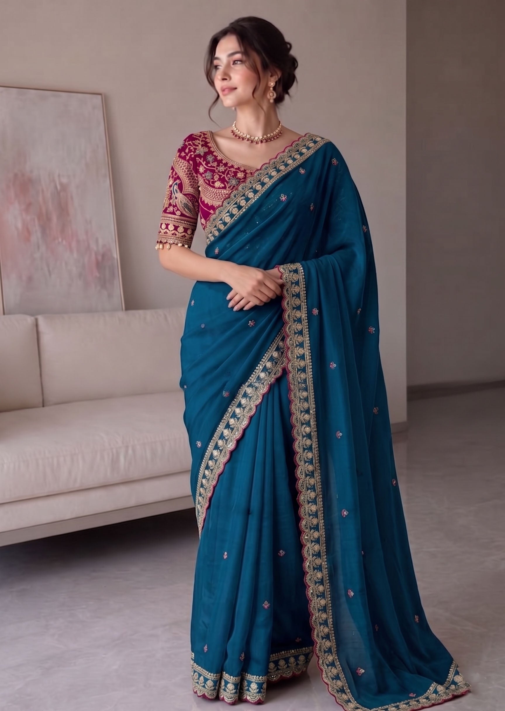 Rangoli Silk Embroidered Saree with Designer Stitched Blouse