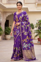 Hand Dyed Khadi Crepe Silk Saree with Bird Motifs