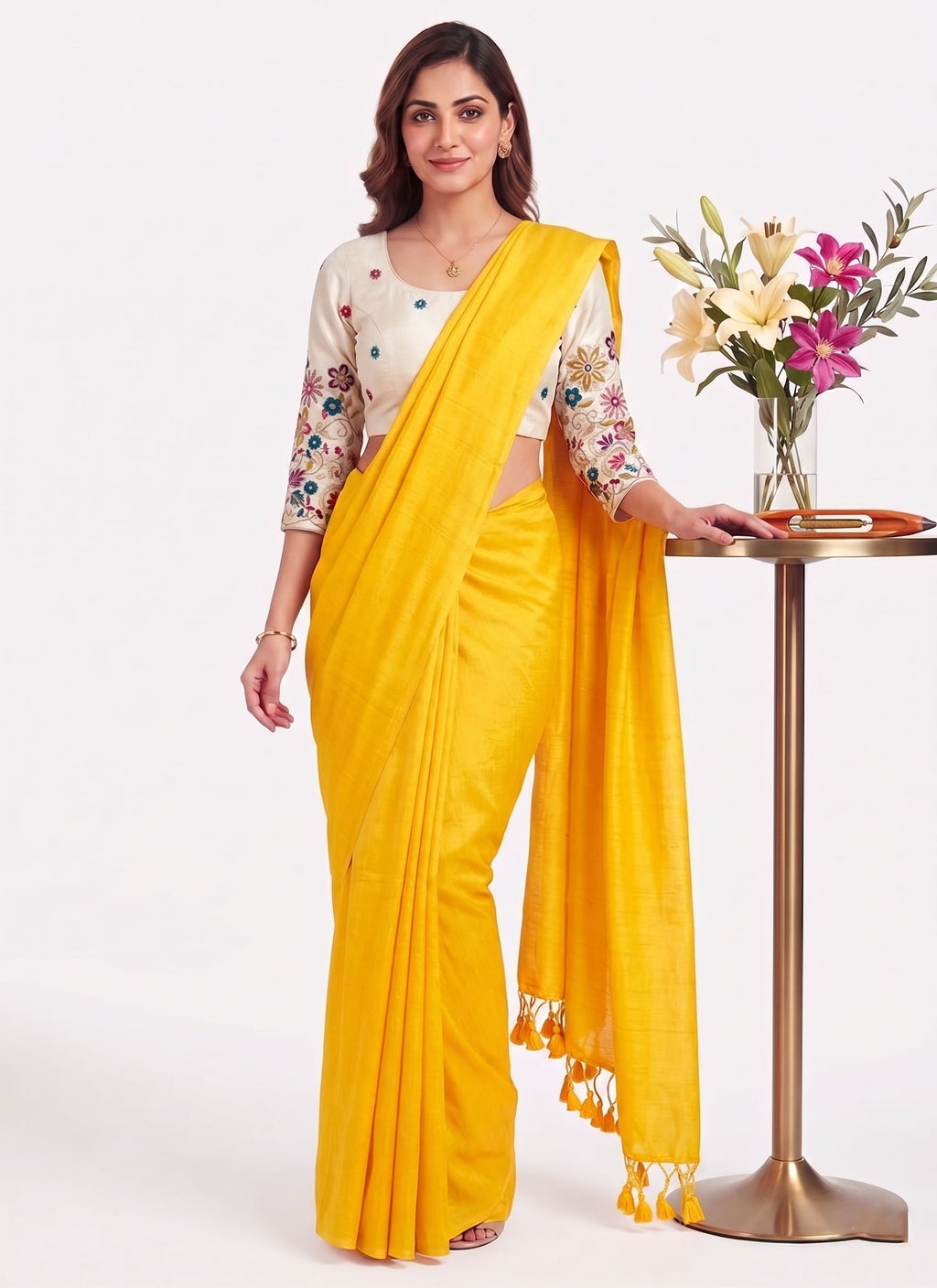 Classic Cotton Weave Saree With Stitched Blouse