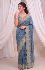 Premium Fandy Chiffon Saree with Sequins Zari Work