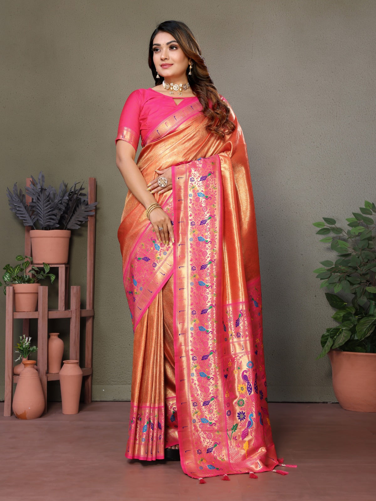 Banarasi Tissue Silk Saree with Paithani Border