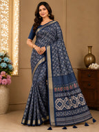 Premium Ajrakh Print Silk Blend Saree