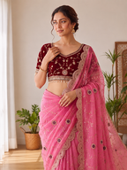 Embroidered Satin Saree with Heavy Sequin Blouse