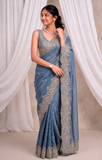 Premium Fandy Chiffon Saree with Sequins Zari Work