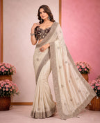 Elegant Satin Embroidered Saree with Sequins Border