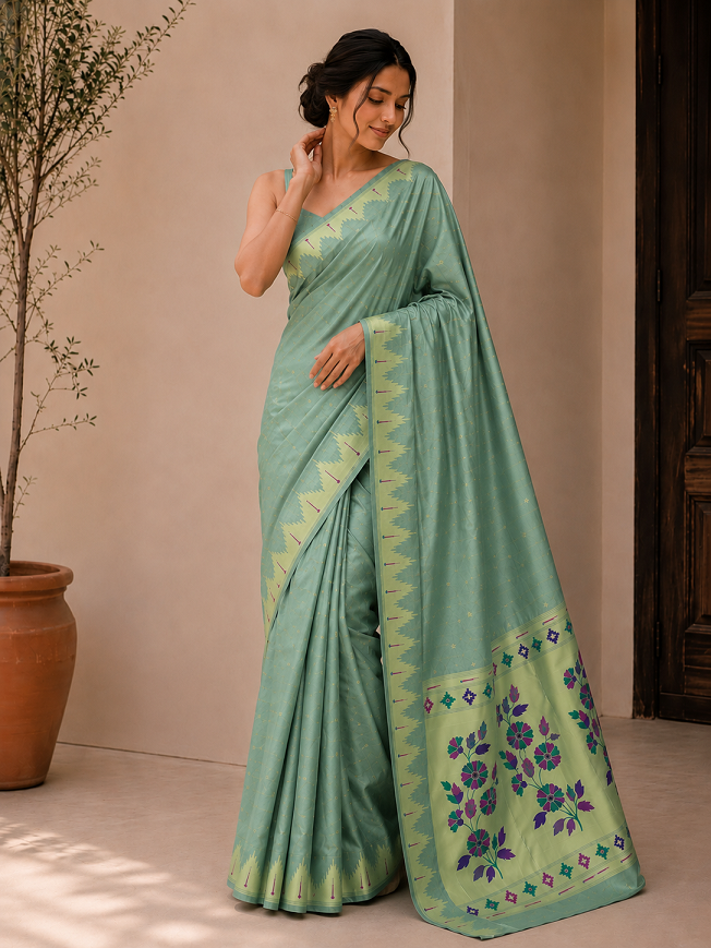 Bamboo Tissue Silk Paithani Saree with Meenakari Motifs