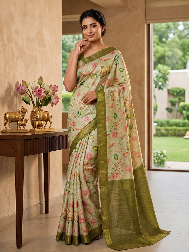 Soft Tussar Silk Digital Print Saree
