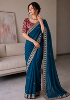 Rangoli Silk Embroidered Saree with Designer Stitched Blouse