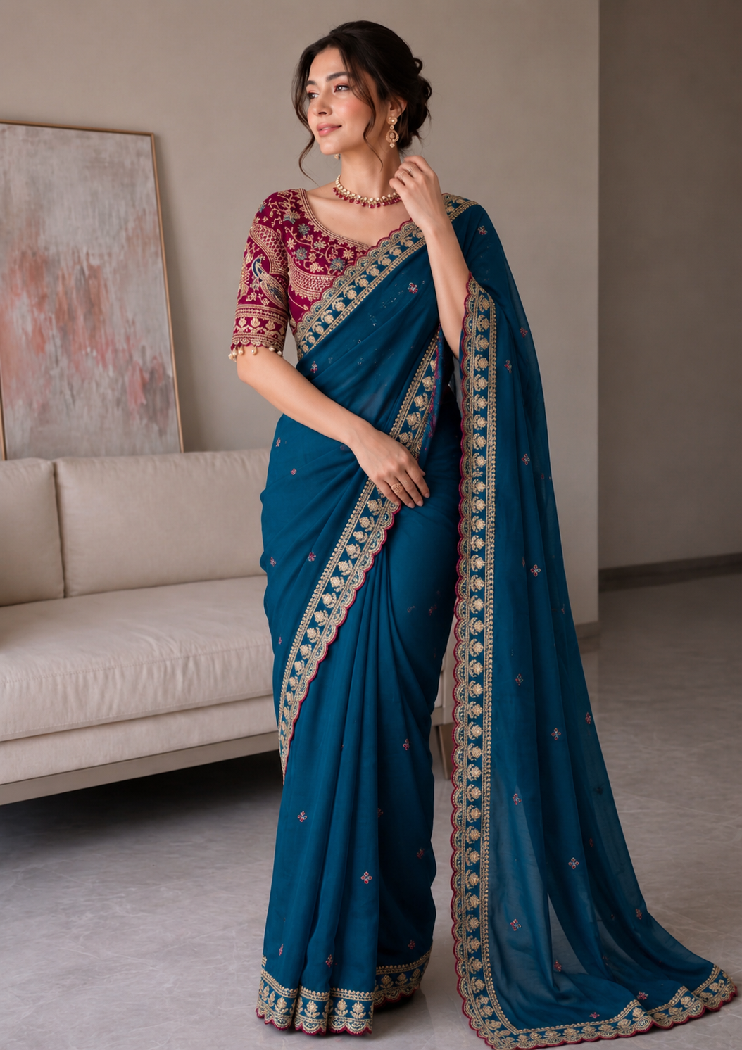 Rangoli Silk Embroidered Saree with Designer Stitched Blouse