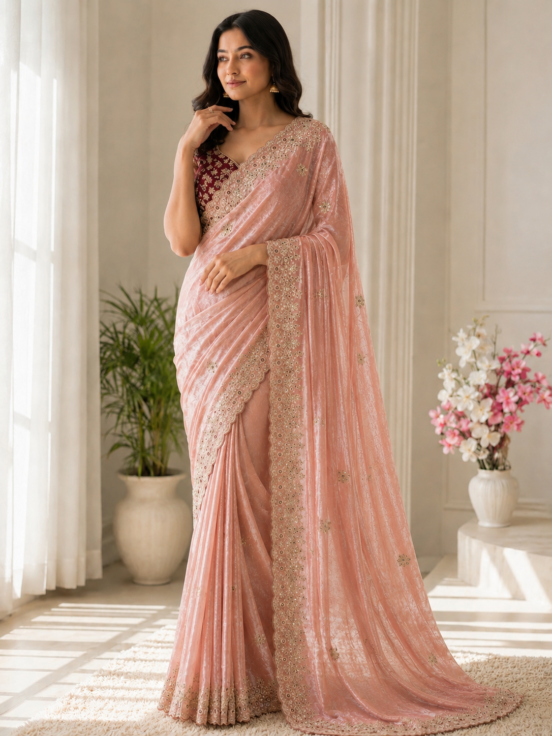 Moonlight Fandy Satin Saree with Designer Blouse