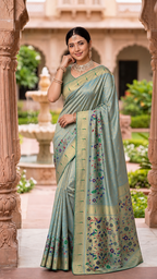 Tissue Silk Paithani Saree with Meenakari Pallu