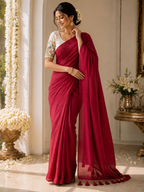 Khadi Cotton Saree with Embroidered Padded Blouse