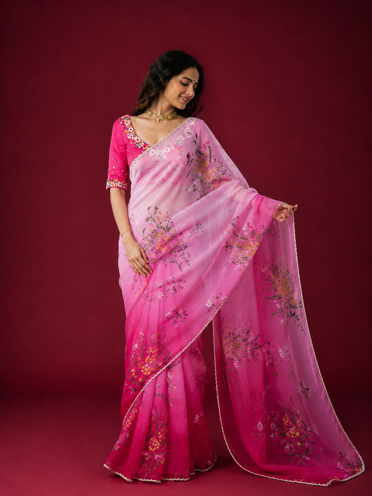 Soft Tabby Silk Saree with Sequins & Katdana Handwork