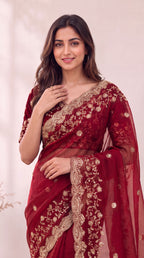 Premium Soft Fandy Satin Silk Saree with Cut Dana Work