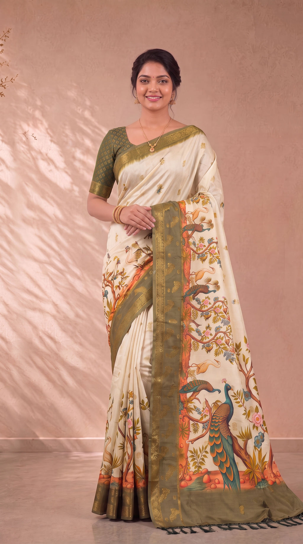 Digital Kalamkari Cotton Saree with Zari Border