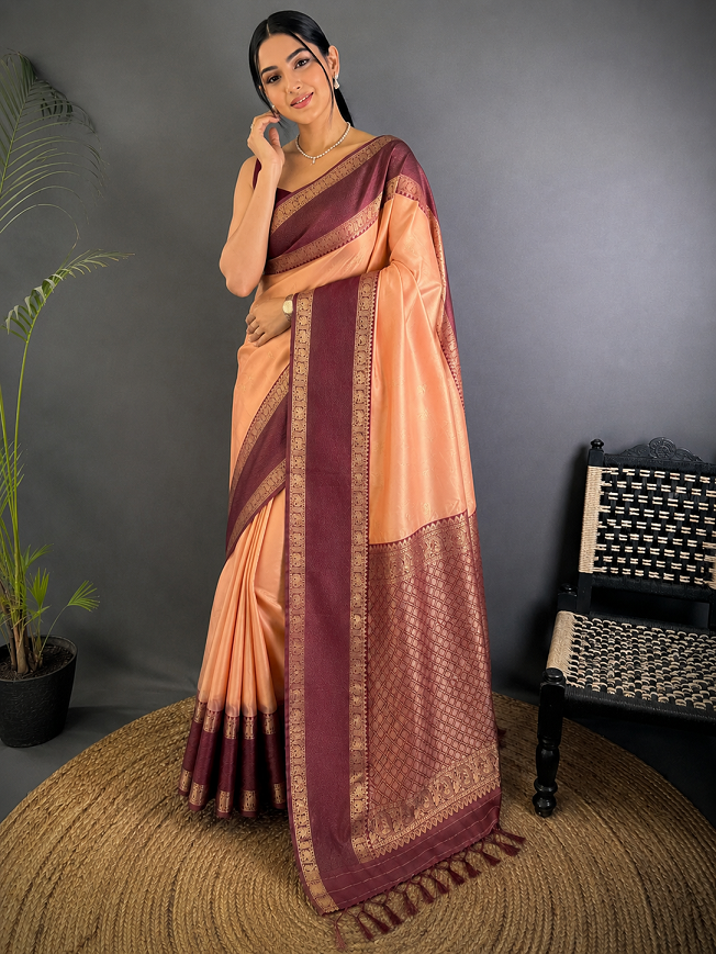 Soft Silk Kanjivaram Saree with Copper Zari Weaving