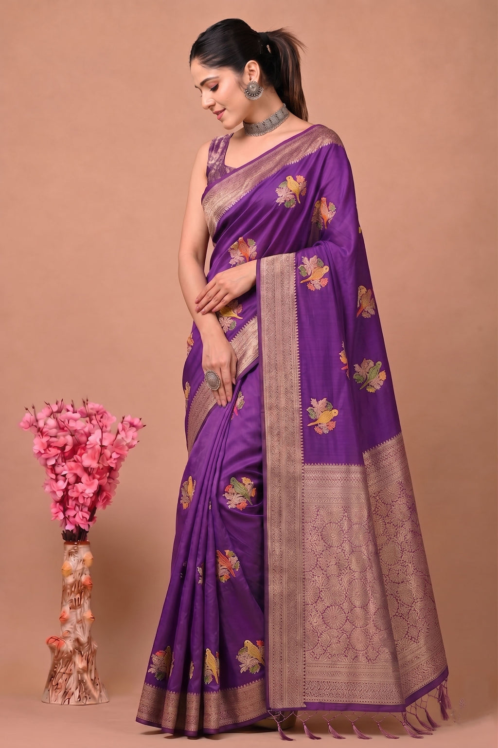 Perot Design Nylon Kadi Crepe Georgette Saree