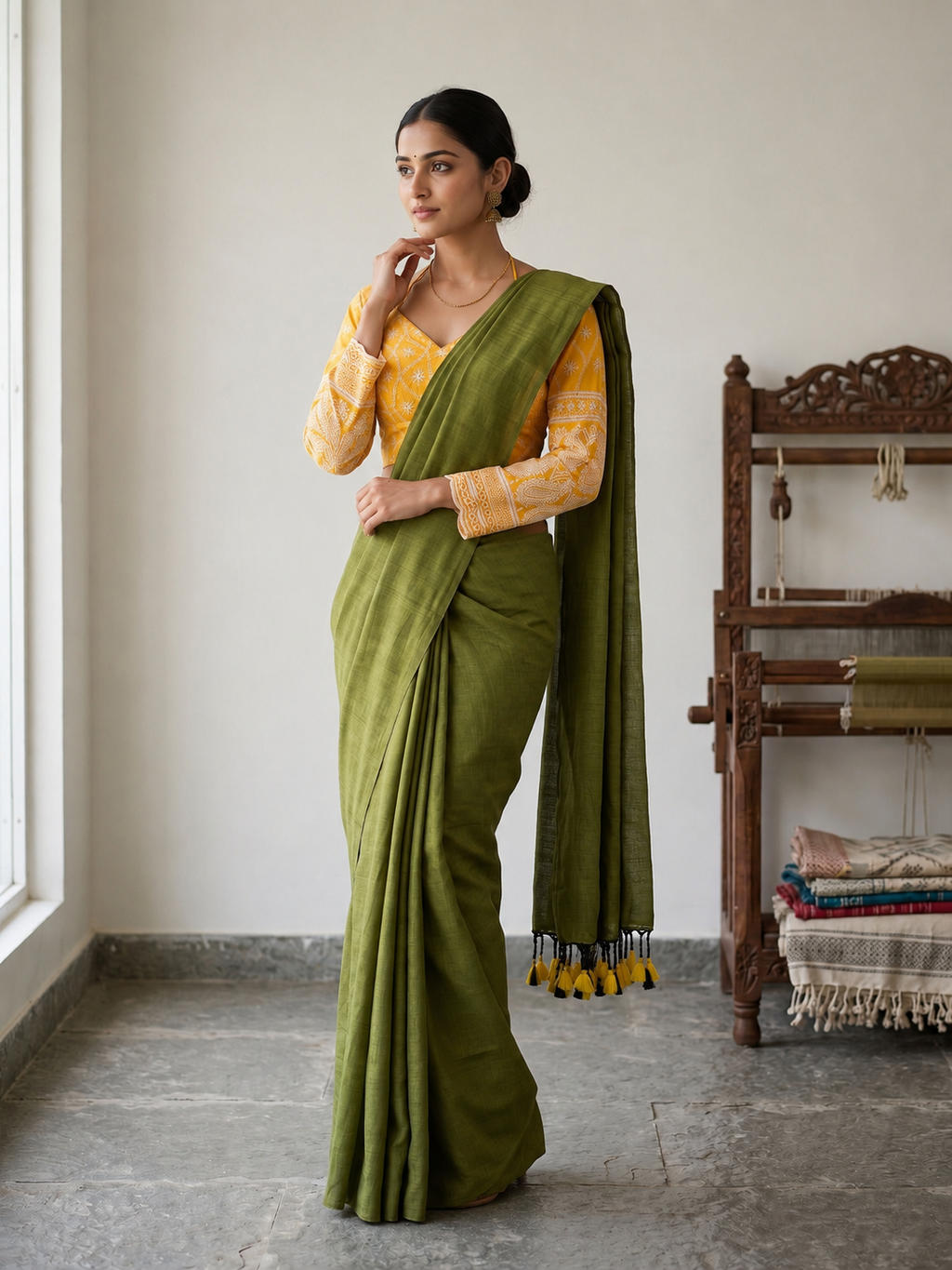 Classic Khadi Cotton Saree with Chikankari Blouse