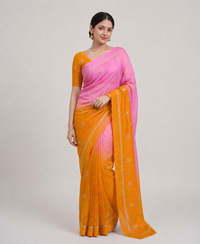 Viscose Khadi Silk Saree with Jacquard Leaf Design