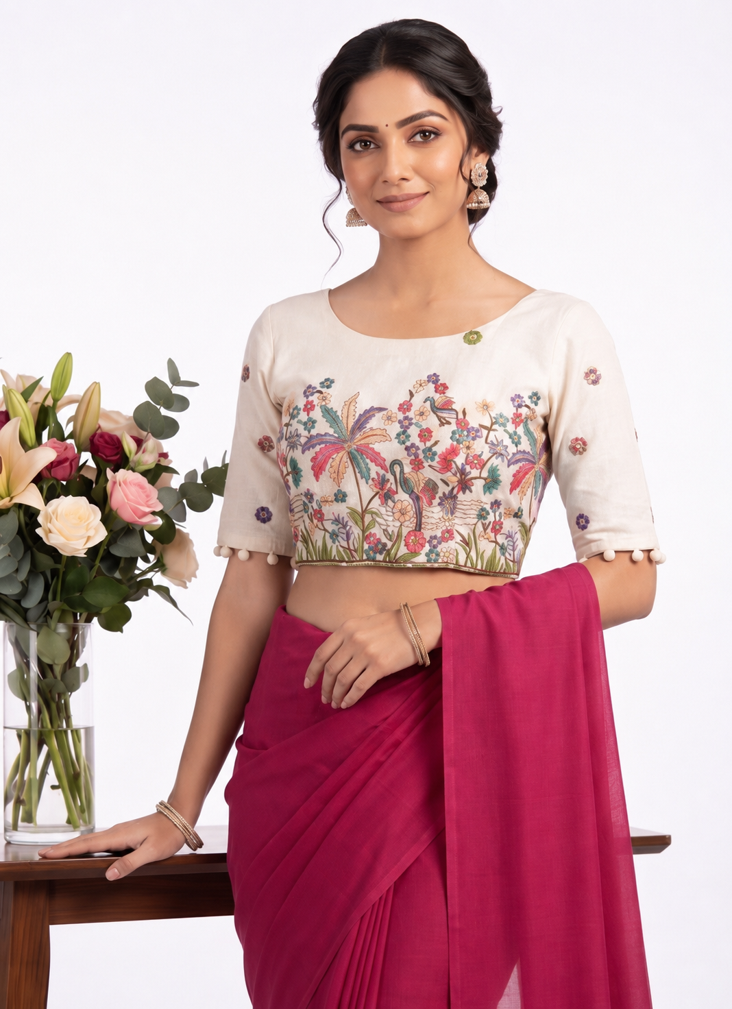 Khadi Cotton Designer Saree with Heavy Embroidered Blouse