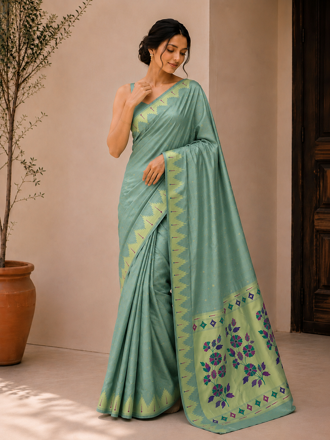 Bamboo Tissue Silk Paithani Saree with Meenakari Motifs