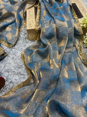 Beautiful Box pattern Blue Color Saree