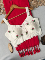 Khadi Cotton Saree with Designer Embroidered Sleeveless Blouse