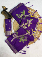 Hand Dyed Khadi Crepe Silk Saree with Bird Motifs