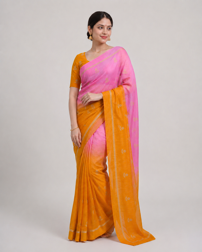 Viscose Khadi Silk Saree with Jacquard Leaf Design
