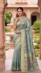 Tissue Silk Paithani Saree with Meenakari Pallu