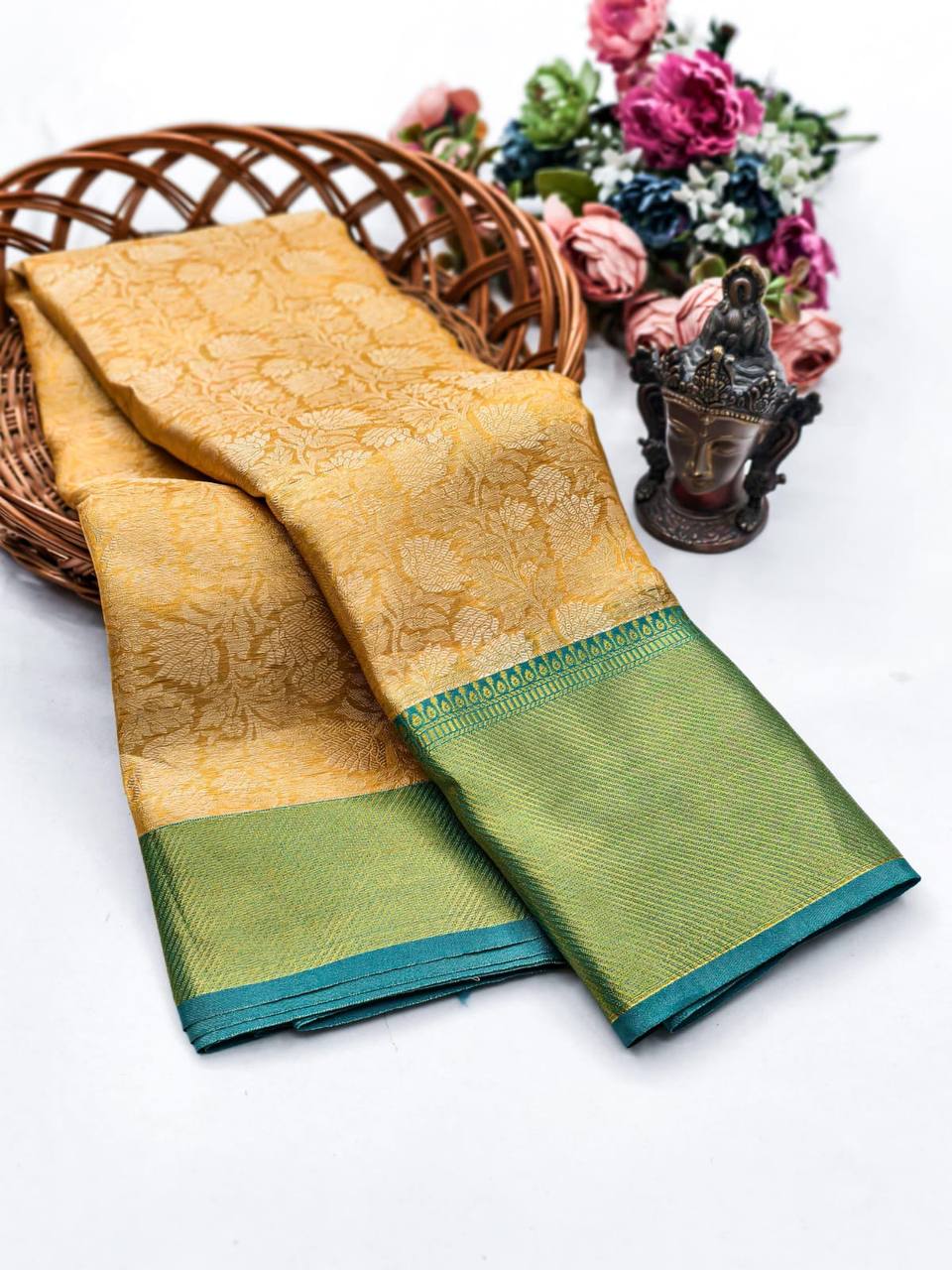 Golden Flower Zari Weaving Designer Saree
