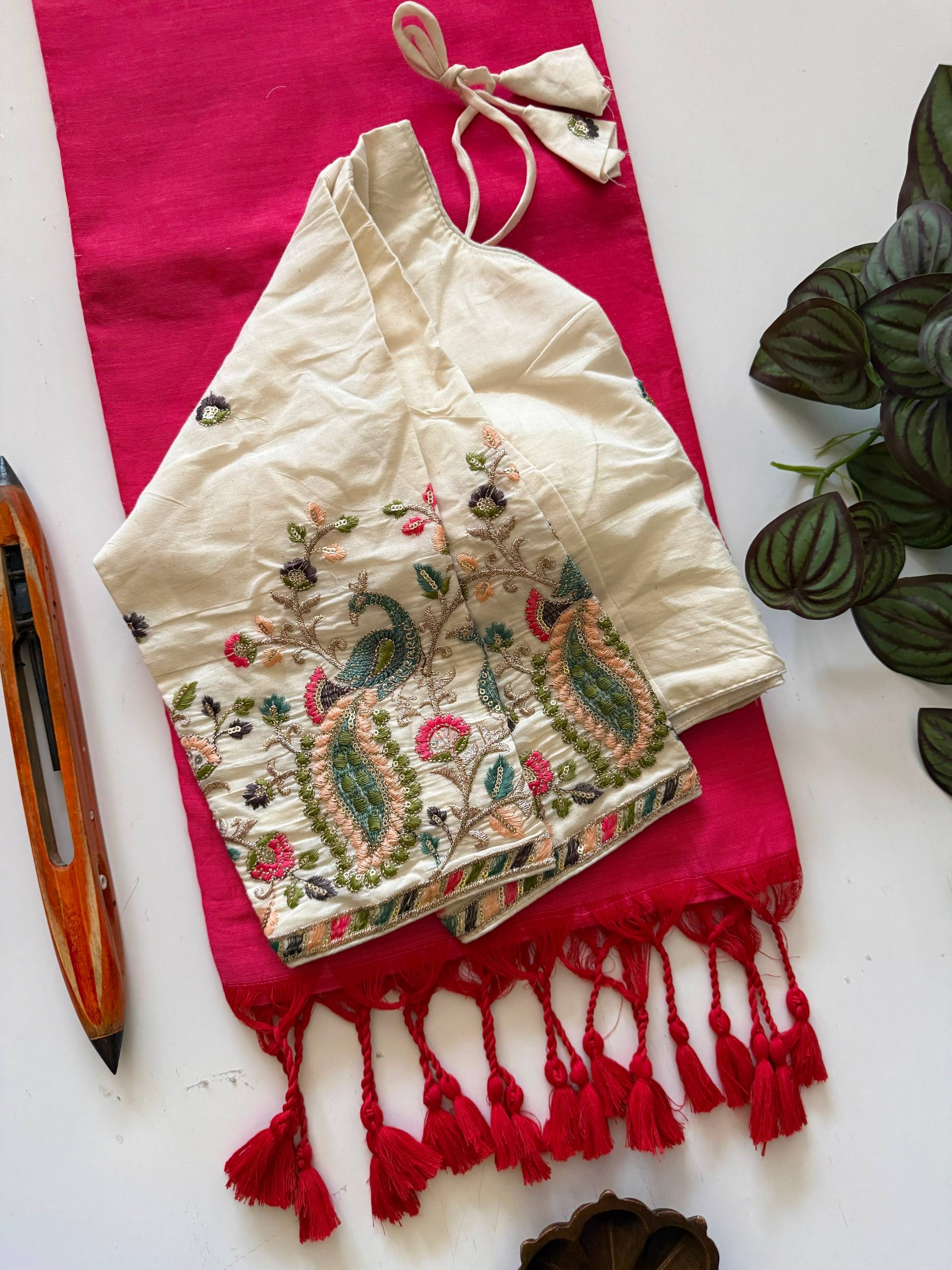 Khadi Cotton Saree with Embroidered Padded Blouse