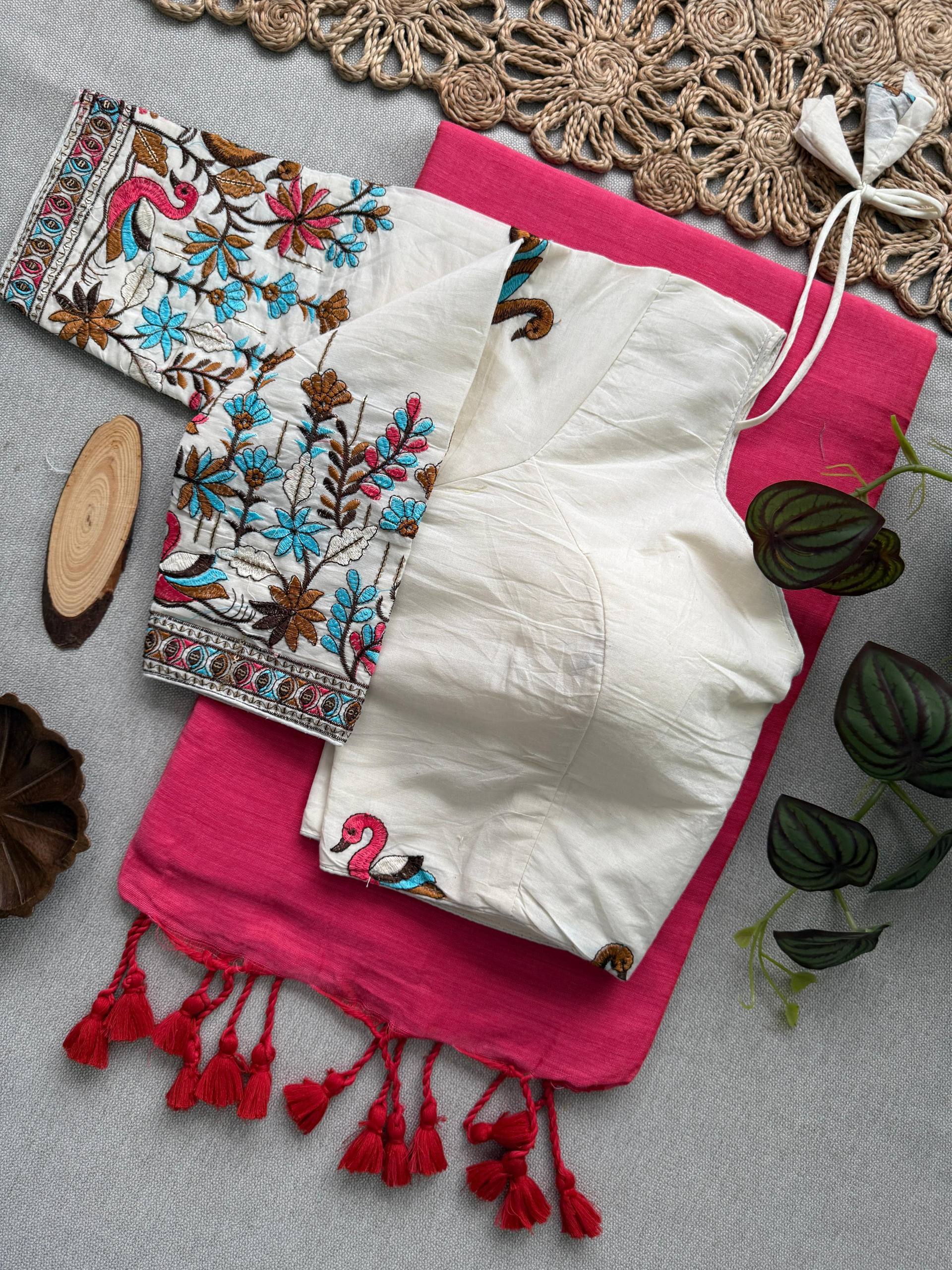 Elegant Khadi Cotton Saree with Designer Embroidered Padded Blouse