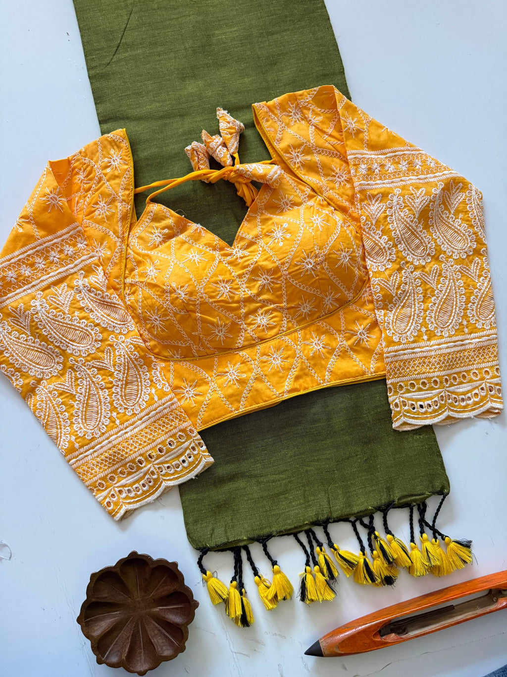 Classic Khadi Cotton Saree with Chikankari Blouse