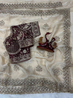 Elegant Satin Embroidered Saree with Sequins Border