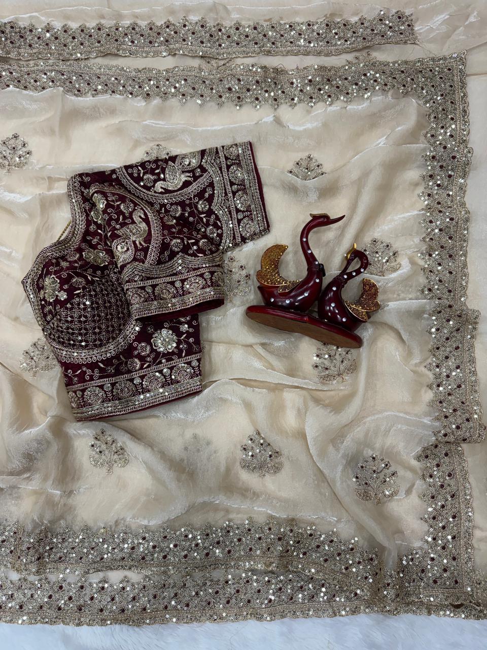 Elegant Satin Embroidered Saree with Sequins Border