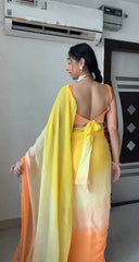 Alia Bhatt Glimmering Yellow Color Bollywood Style Ready To Wear Saree