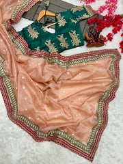 Good Looking Banarasi Peach Color Saree