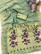 Bamboo Tissue Silk Paithani Saree with Meenakari Motifs
