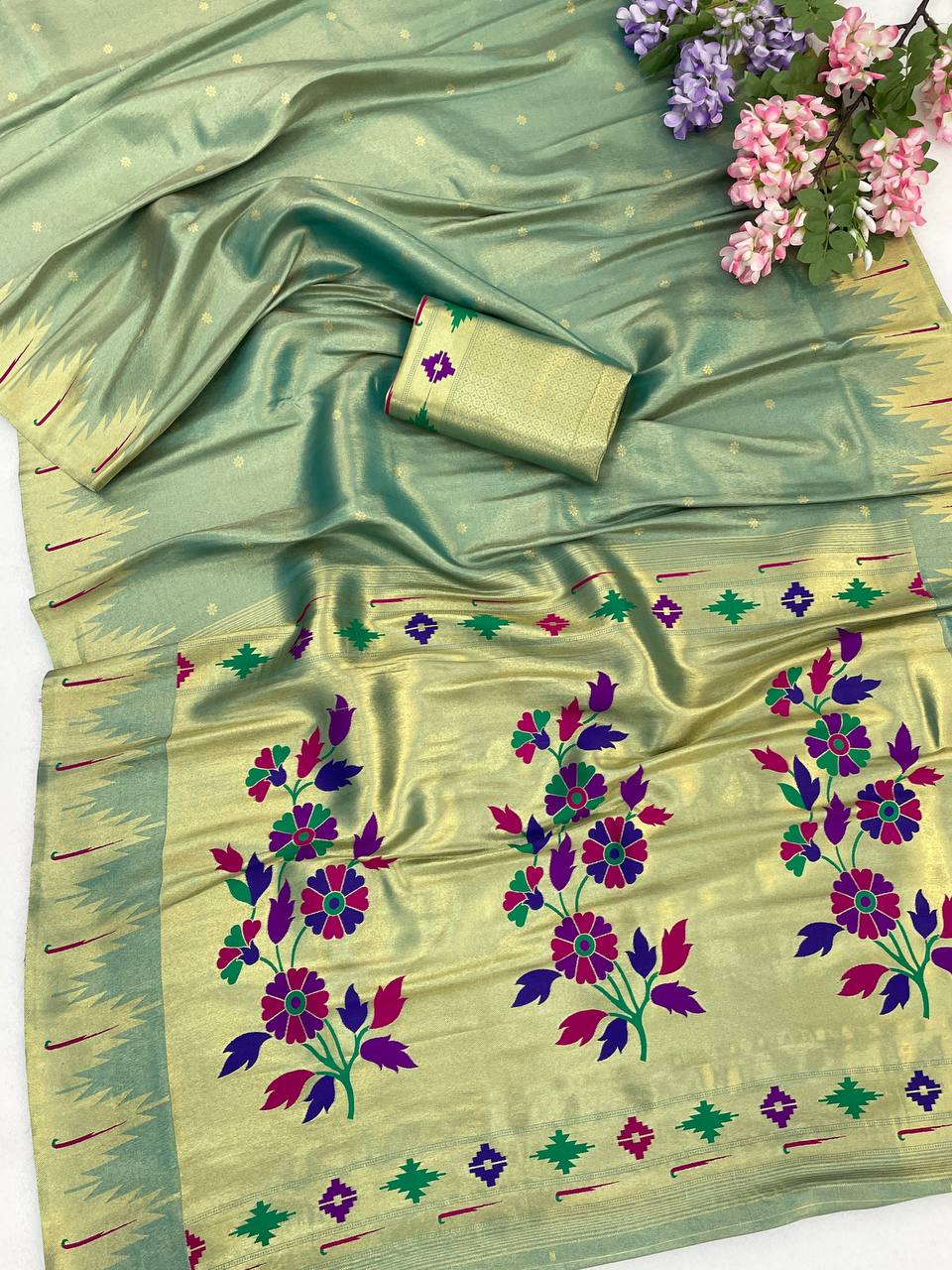 Bamboo Tissue Silk Paithani Saree with Meenakari Motifs