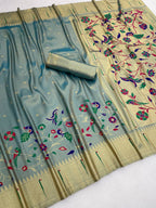 Tissue Silk Paithani Saree with Meenakari Pallu